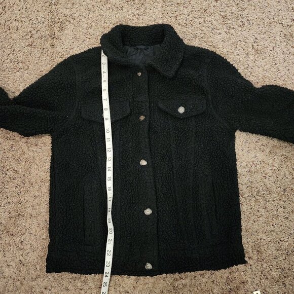 Hollister Black Sherpa Fuzzy Button Down Collared Trucker Jacket Womens S - Picture 12 of 12